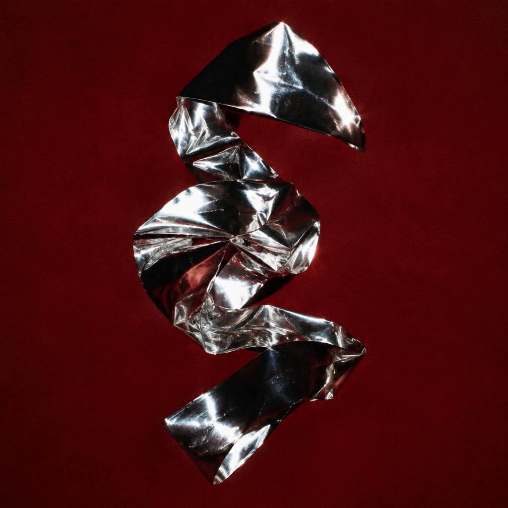 Concept artwork of a silver sculpture against a deep red background